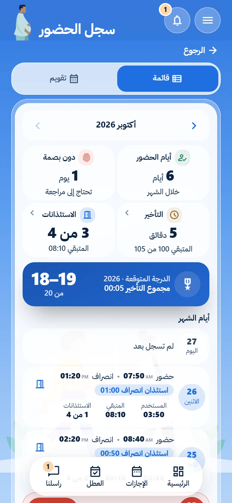 سجل الحضور اليومي