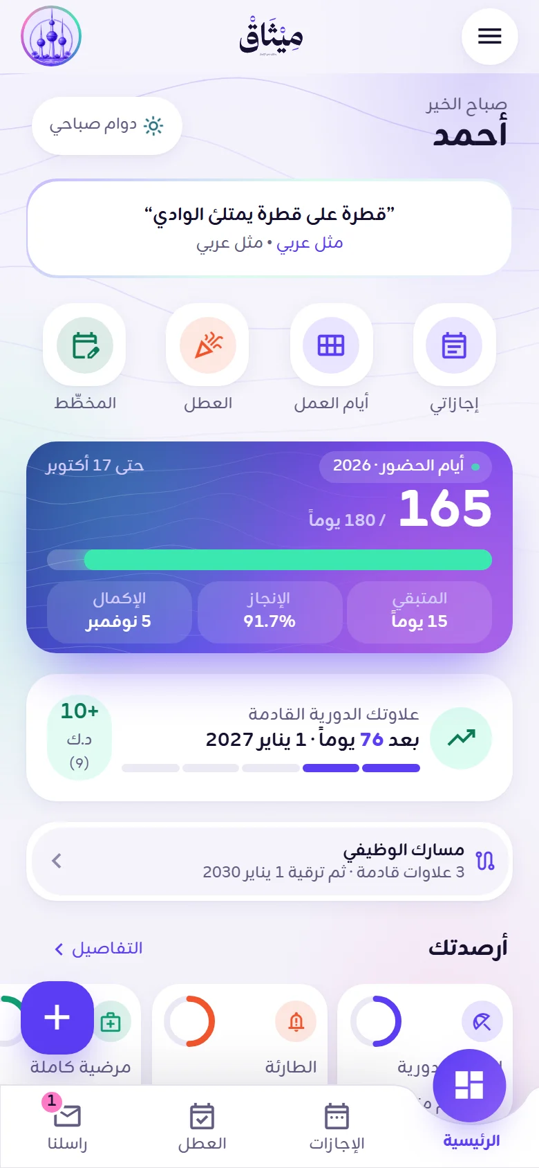 الشاشة الرئيسية في ميثاق: أيام الحضور مقابل هدف الـ180 يوماً